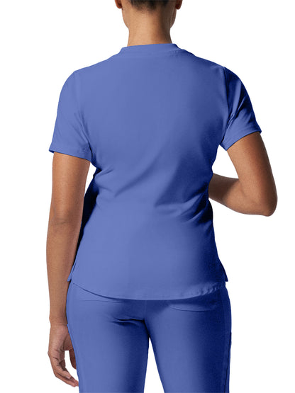 Women's 3-Pocket Rib-Knit Neckline V-Neck Scrub Top - LT100 - Ceil Blue