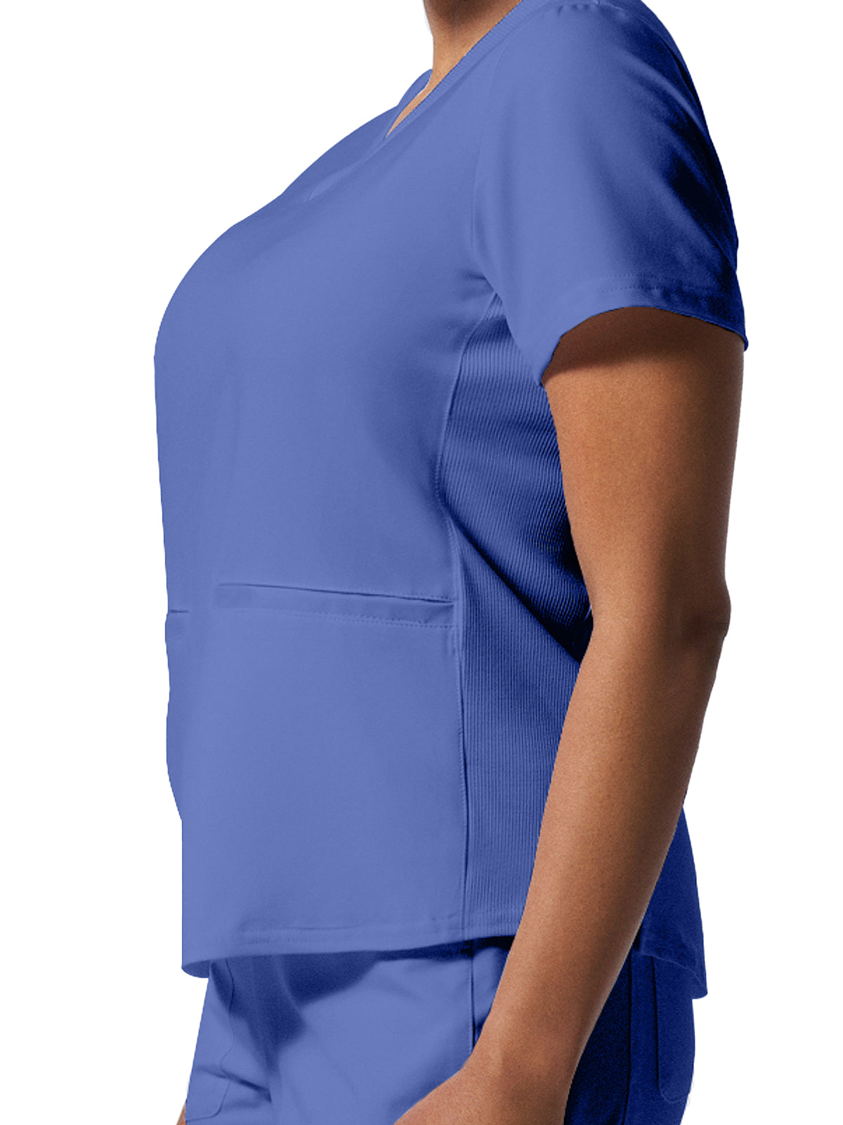 Women's 3-Pocket Rib-Knit Neckline V-Neck Scrub Top - LT100 - Ceil Blue