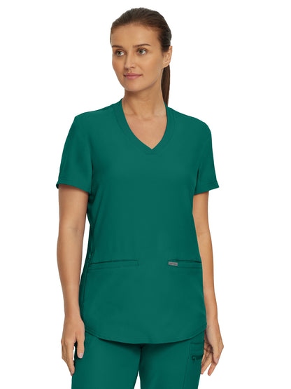 Women's 3-Pocket Rib-Knit Neckline V-Neck Scrub Top - LT100 - Hunter