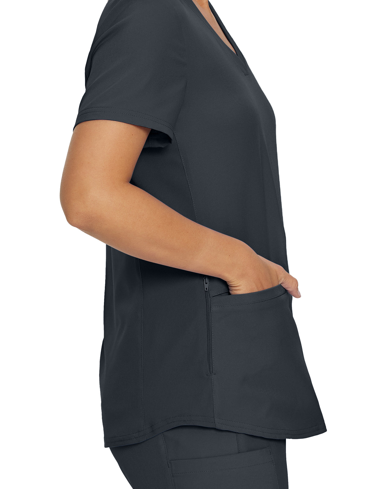 Women's 3-Pocket Rib-Knit Neckline V-Neck Scrub Top - LT100 - Pewter