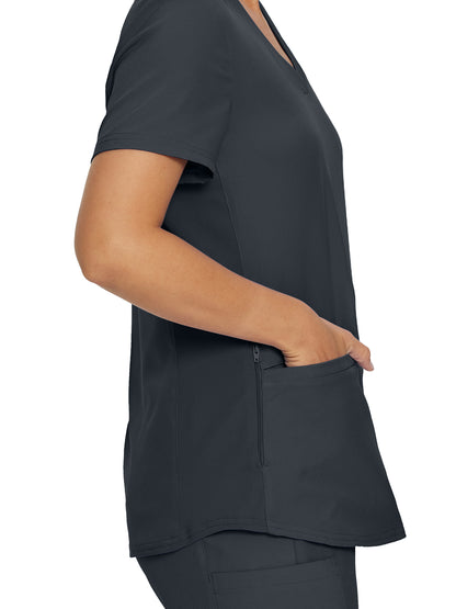 Women's 3-Pocket Rib-Knit Neckline V-Neck Scrub Top - LT100 - Pewter