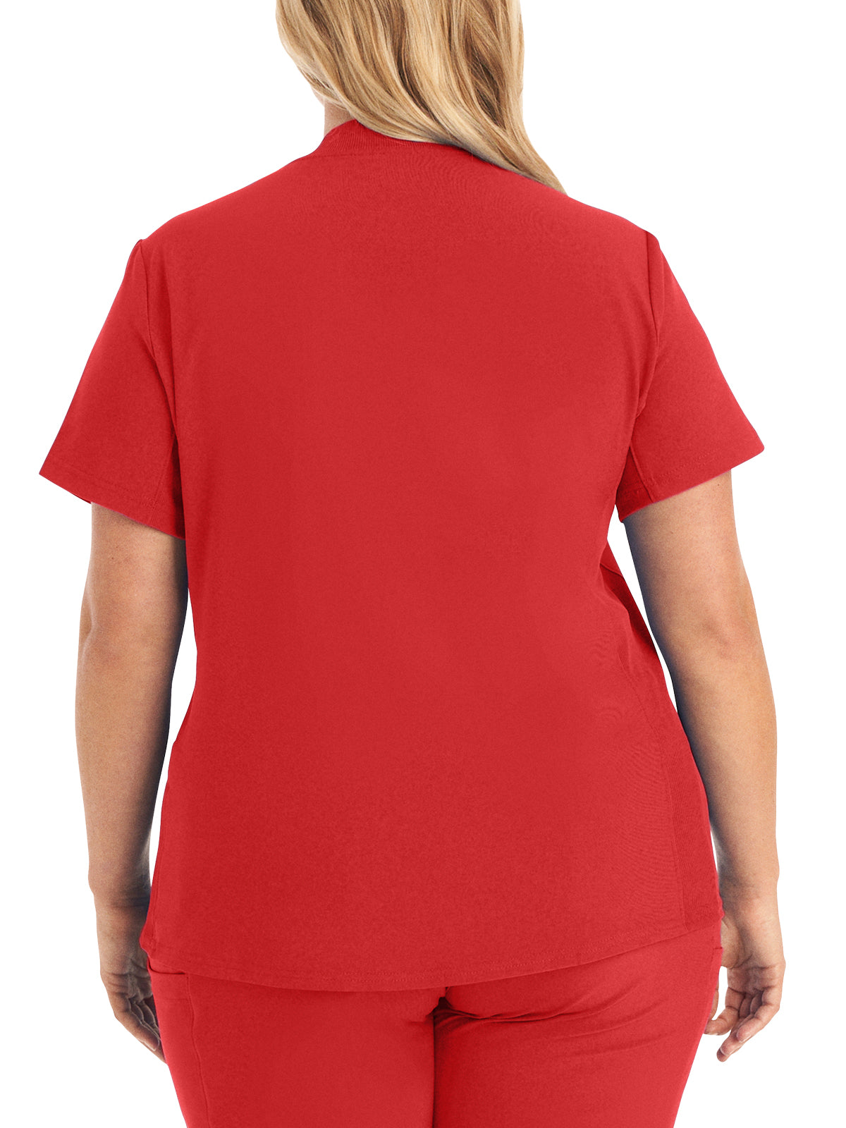 Women's 3-Pocket Rib-Knit Neckline V-Neck Scrub Top - LT100 - Red