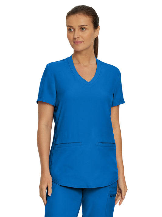 Women's 3-Pocket Rib-Knit Neckline V-Neck Scrub Top - LT100 - Royal