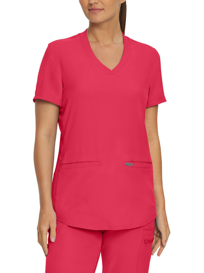 Women's 3-Pocket Rib-Knit Neckline V-Neck Scrub Top - LT100 - Tea Berry