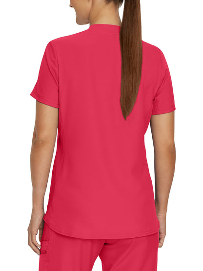 Women's 3-Pocket Rib-Knit Neckline V-Neck Scrub Top - LT100 - Tea Berry