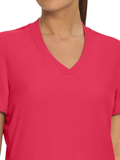 Women's 3-Pocket Rib-Knit Neckline V-Neck Scrub Top - LT100 - Tea Berry