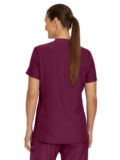 Women's 3-Pocket Rib-Knit Neckline V-Neck Scrub Top - LT100 - Wine