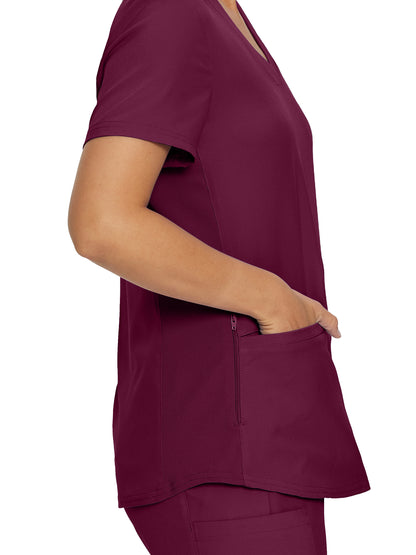 Women's 3-Pocket Rib-Knit Neckline V-Neck Scrub Top - LT100 - Wine