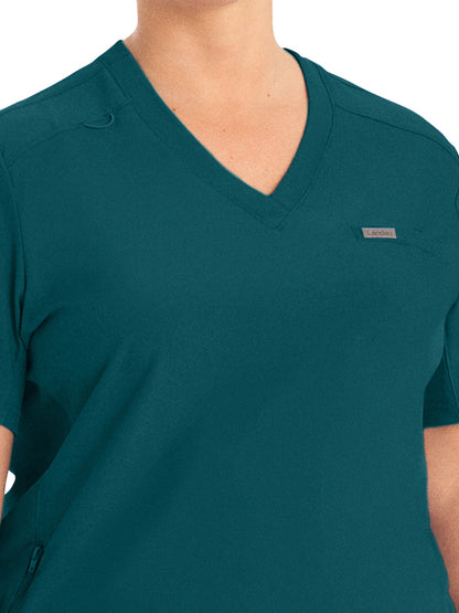 Women's 2-Pocket Shirttail Hemline V-Neck Scrub Top - LT101 - Caribbean