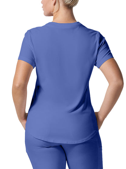 Women's 2-Pocket Shirttail Hemline V-Neck Scrub Top - LT101 - Ceil Blue