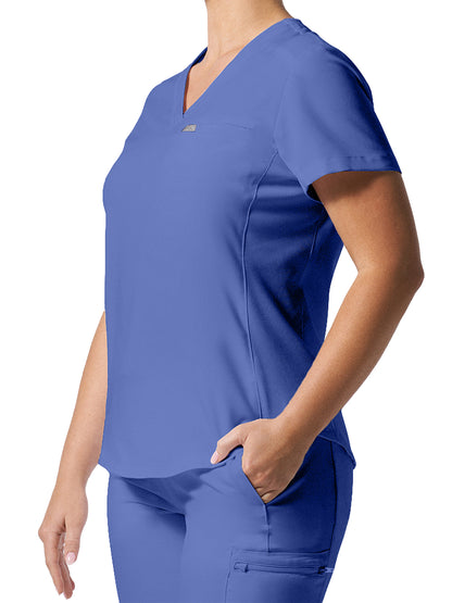 Women's 2-Pocket Shirttail Hemline V-Neck Scrub Top - LT101 - Ceil Blue