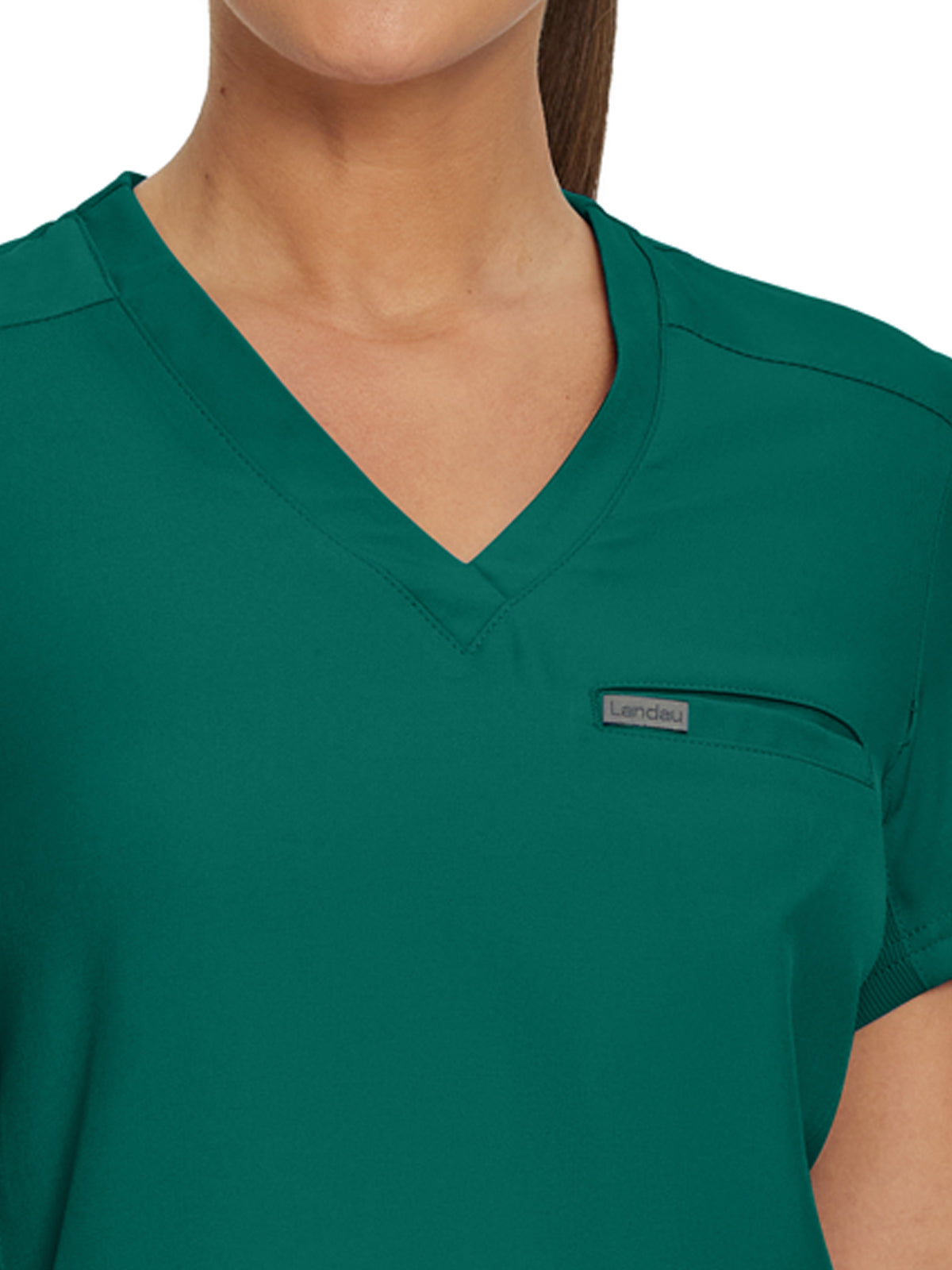 Women's 2-Pocket Shirttail Hemline V-Neck Scrub Top - LT101 - Hunter