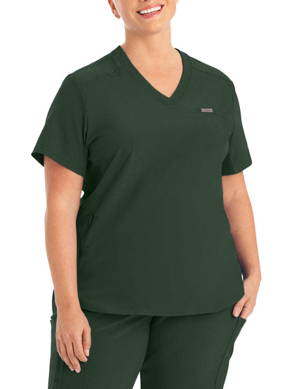 Women's 2-Pocket Shirttail Hemline V-Neck Scrub Top - LT101 - Mountain View