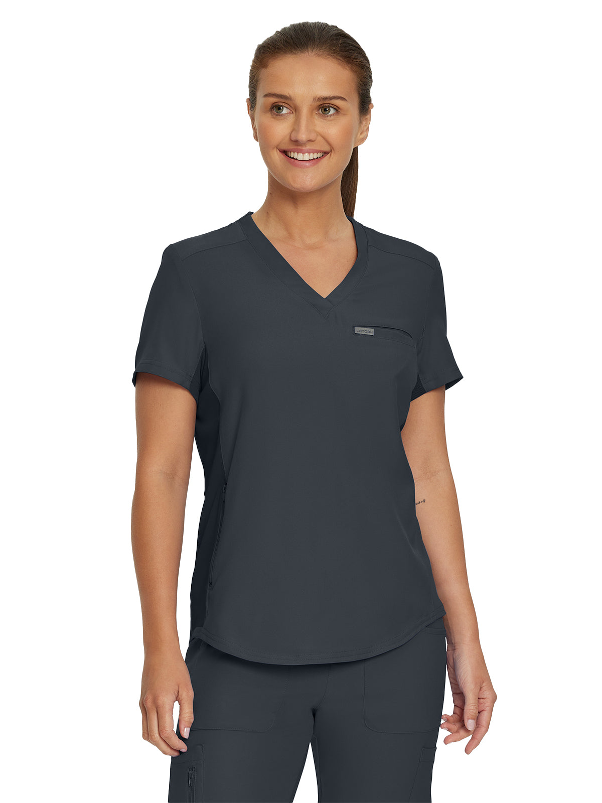 Women's 2-Pocket Shirttail Hemline V-Neck Scrub Top - LT101 - Pewter