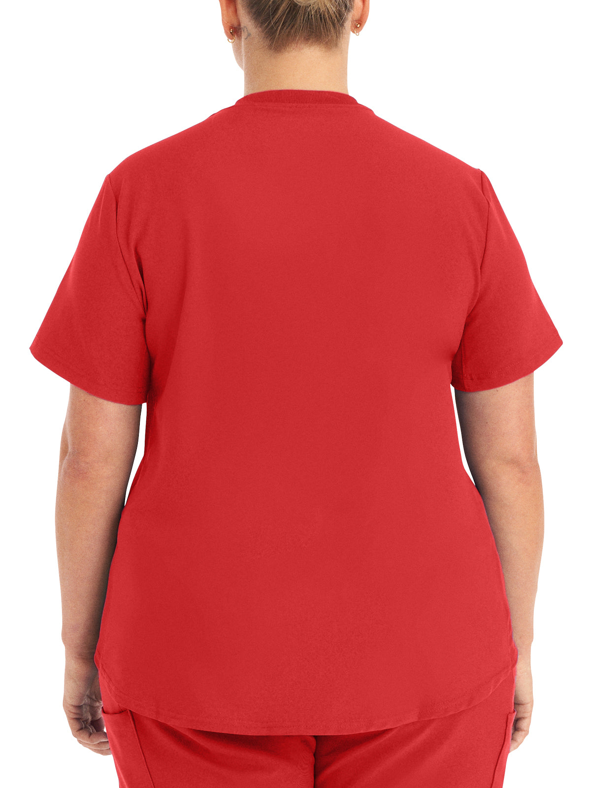 Women's 2-Pocket Shirttail Hemline V-Neck Scrub Top - LT101 - Red