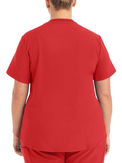 Women's 2-Pocket Shirttail Hemline V-Neck Scrub Top - LT101 - Red