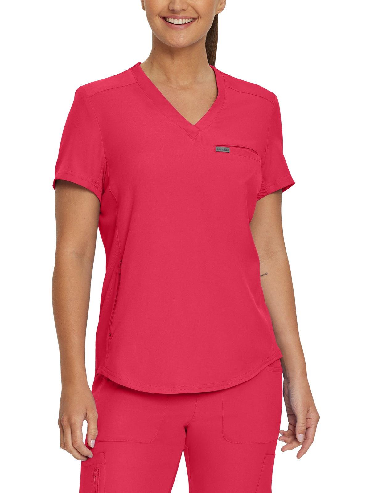 Women's 2-Pocket Shirttail Hemline V-Neck Scrub Top - LT101 - Tea Berry