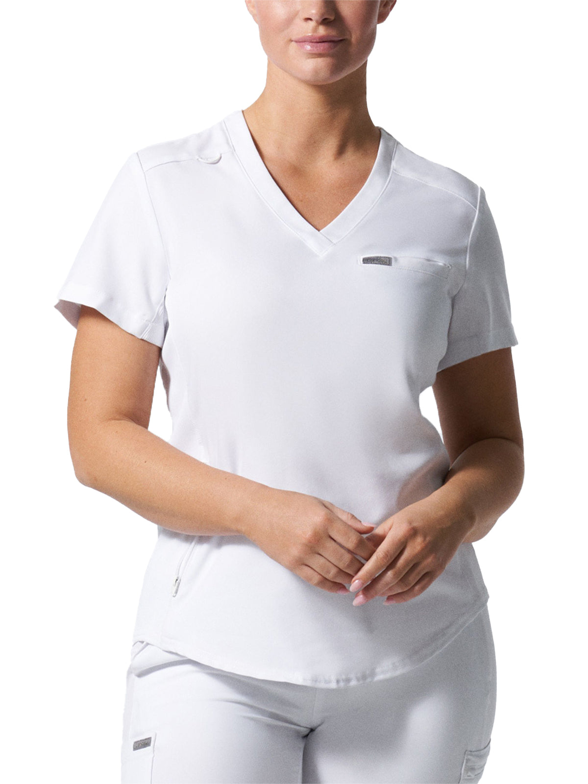 Women's 2-Pocket Shirttail Hemline V-Neck Scrub Top - LT101 - White