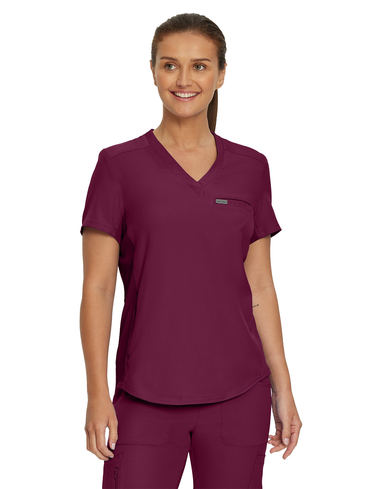 Women's 2-Pocket Shirttail Hemline V-Neck Scrub Top - LT101 - Wine