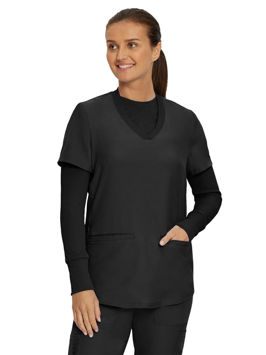 Women's 1-Pocket Long-Sleeve Crew Neck Underscrub Tee - LT103 - Black