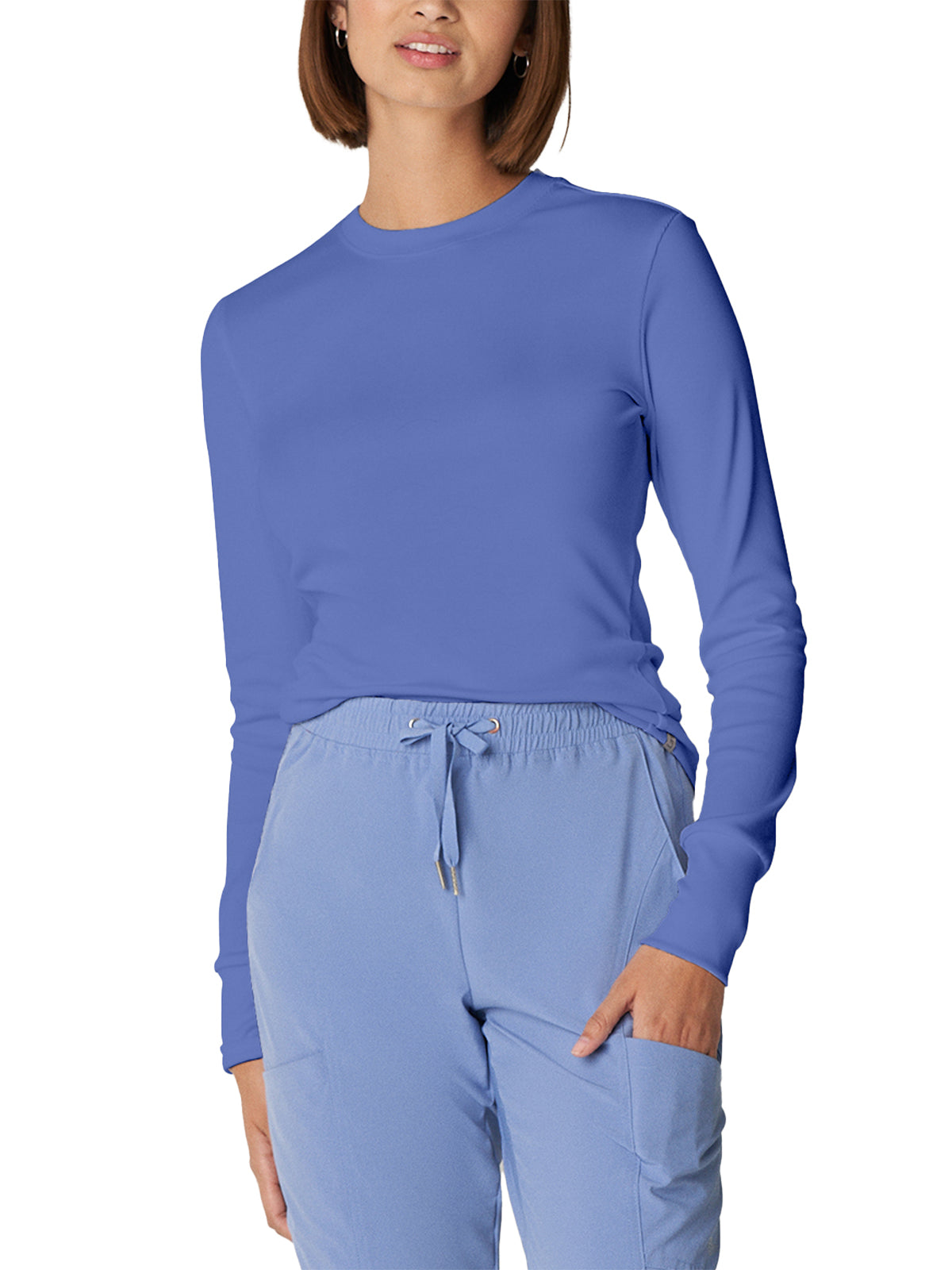 Women's 1-Pocket Long-Sleeve Crew Neck Underscrub Tee - LT103 - Ceil Blue