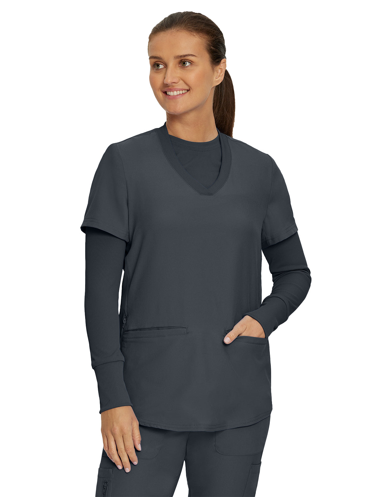 Women's 1-Pocket Long-Sleeve Crew Neck Underscrub Tee - LT103 - Pewter