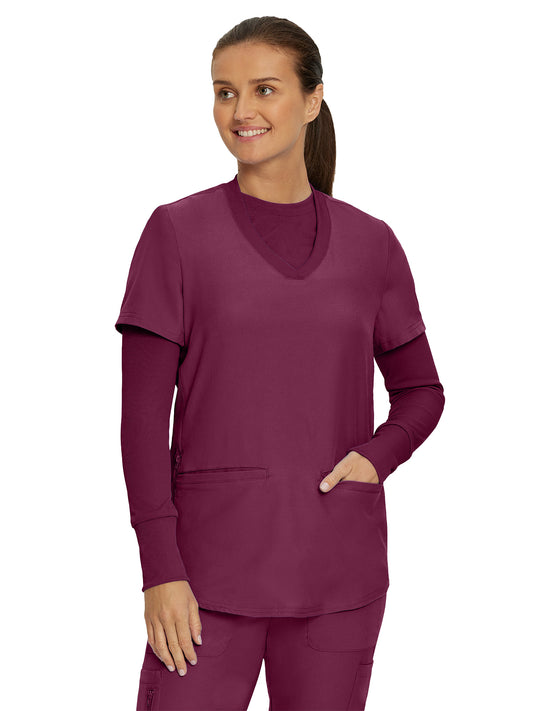 Women's 1-Pocket Long-Sleeve Crew Neck Underscrub Tee - LT103 - Wine