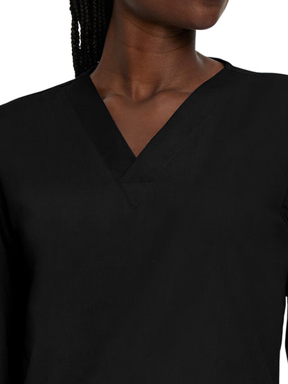 Unisex No-Pocket Crossover V-Neck Long-Sleeve Scrub Top - LT104 - Black