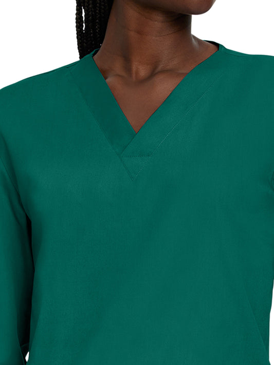 Unisex No-Pocket Crossover V-Neck Long-Sleeve Scrub Top - LT104 - Hunter