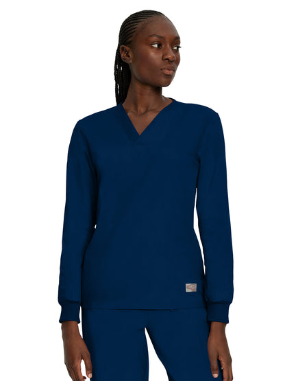 Unisex No-Pocket Crossover V-Neck Long-Sleeve Scrub Top - LT104 - Navy