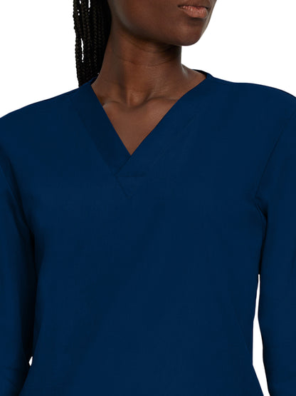 Unisex No-Pocket Crossover V-Neck Long-Sleeve Scrub Top - LT104 - Navy