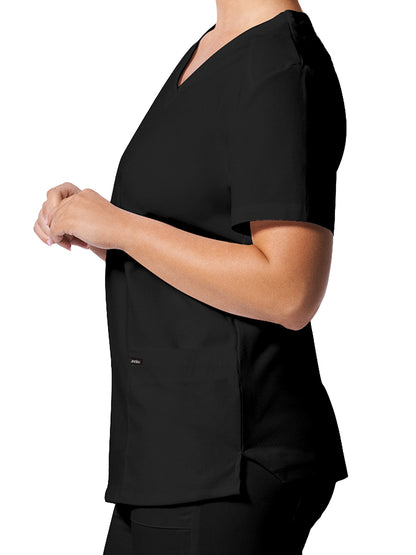 Women's 3-Pocket V-Neck Scrub Top - LT105 - Black