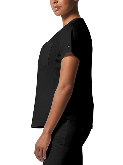 Women's 2-Pocket Back Princess Seamed V-Neck Scrub Top - LT107 - Black