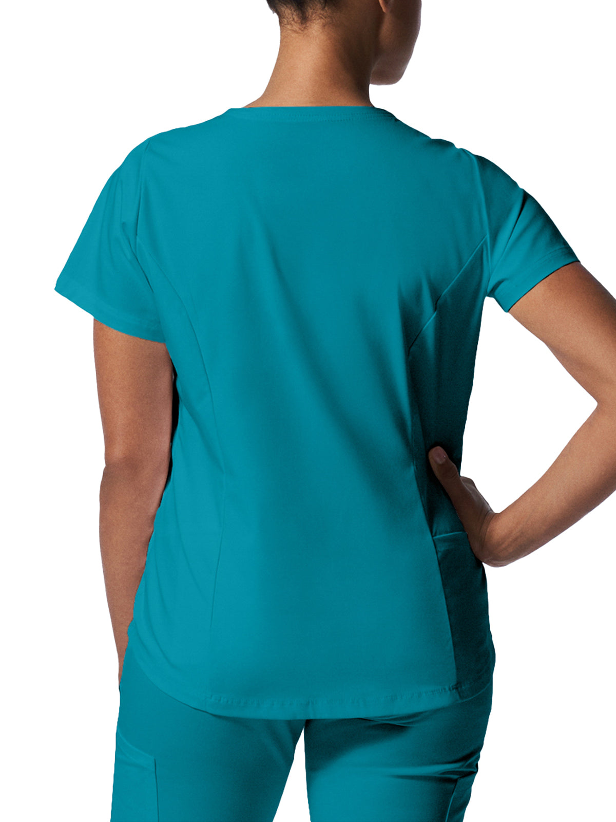 Women's 2-Pocket Back Princess Seamed V-Neck Scrub Top - LT107 - Teal