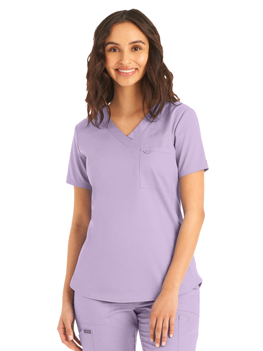 Women's 2-Pocket Back Princess Seamed V-Neck Scrub Top - LT107 - Orchid Bloom