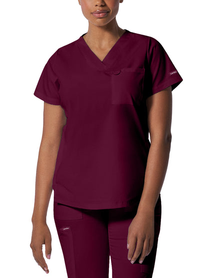 Women's 2-Pocket Back Princess Seamed V-Neck Scrub Top - LT107 - Wine