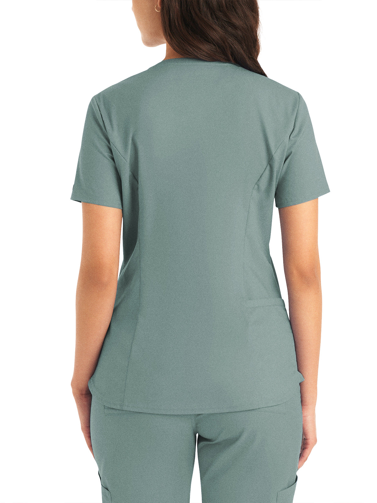 Women's 2-Pocket Back Princess Seamed V-Neck Scrub Top - LT107 - Sea Grass