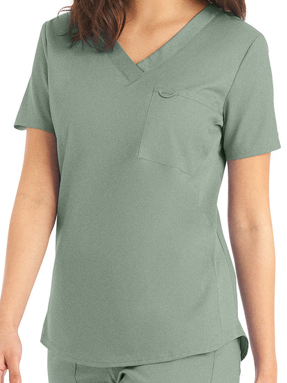 Women's 2-Pocket Back Princess Seamed V-Neck Scrub Top - LT107 - Sea Grass