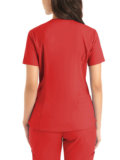 Women's 2-Pocket Back Princess Seamed V-Neck Scrub Top - LT107 - True Red