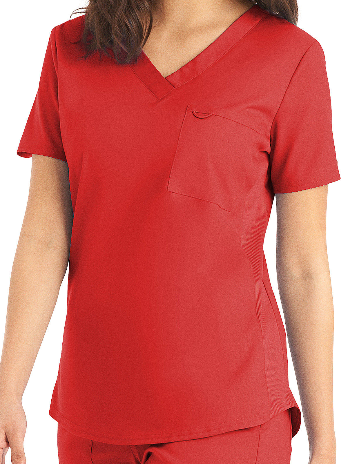 Women's 2-Pocket Back Princess Seamed V-Neck Scrub Top - LT107 - True Red