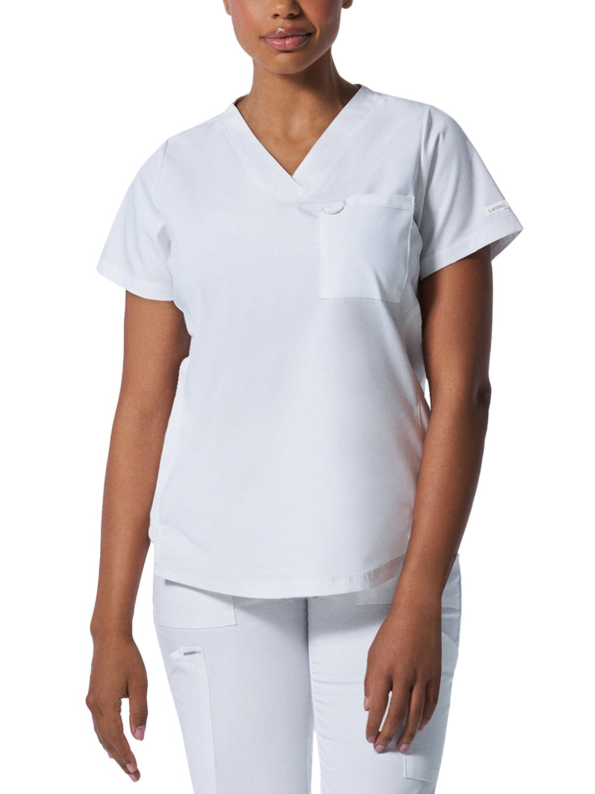 Women's 2-Pocket Back Princess Seamed V-Neck Scrub Top - LT107 - White