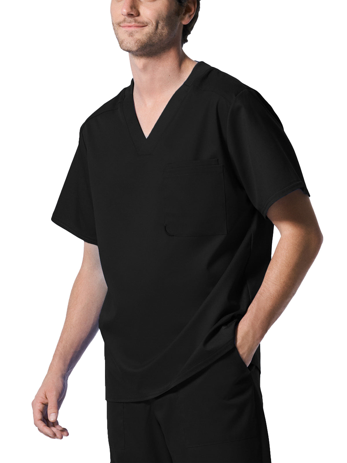 Men's 2-Pocket Tuckable V-Neck Scrub Top - LT108 - Black