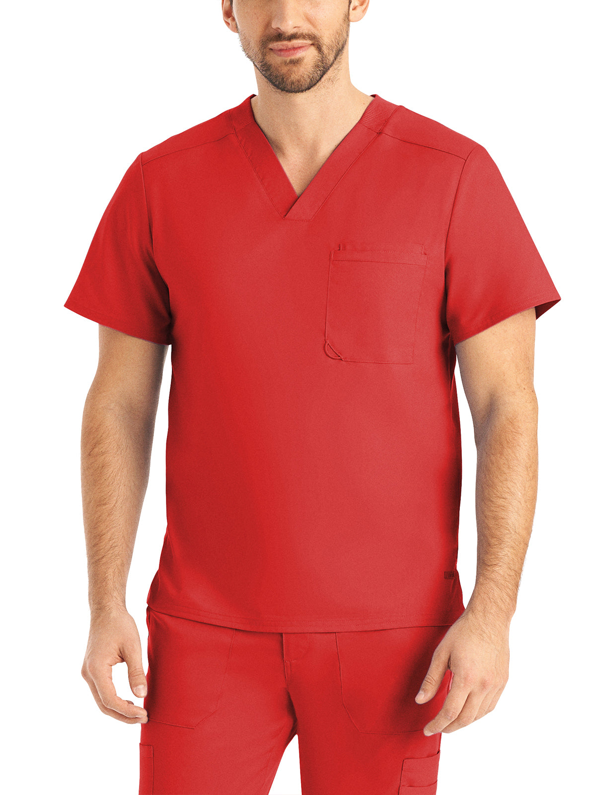 Men's 2-Pocket Tuckable V-Neck Scrub Top - LT108 - True Red