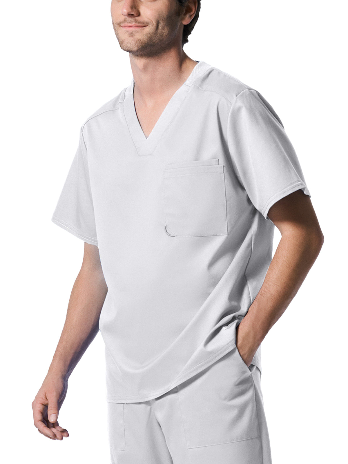 Men's 2-Pocket Tuckable V-Neck Scrub Top - LT108 - White