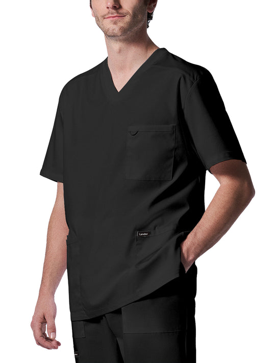 Men's 4-Pocket Back Yoke V-Neck Scrub Top - LT109 - Black