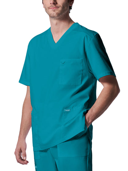 Men's 4-Pocket Back Yoke V-Neck Scrub Top - LT109 - Teal