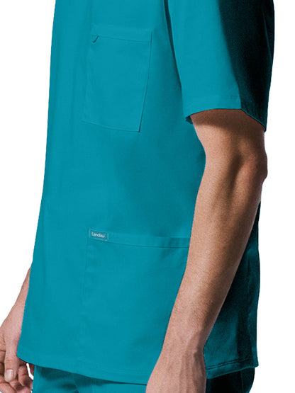 Men's 4-Pocket Back Yoke V-Neck Scrub Top - LT109 - Teal