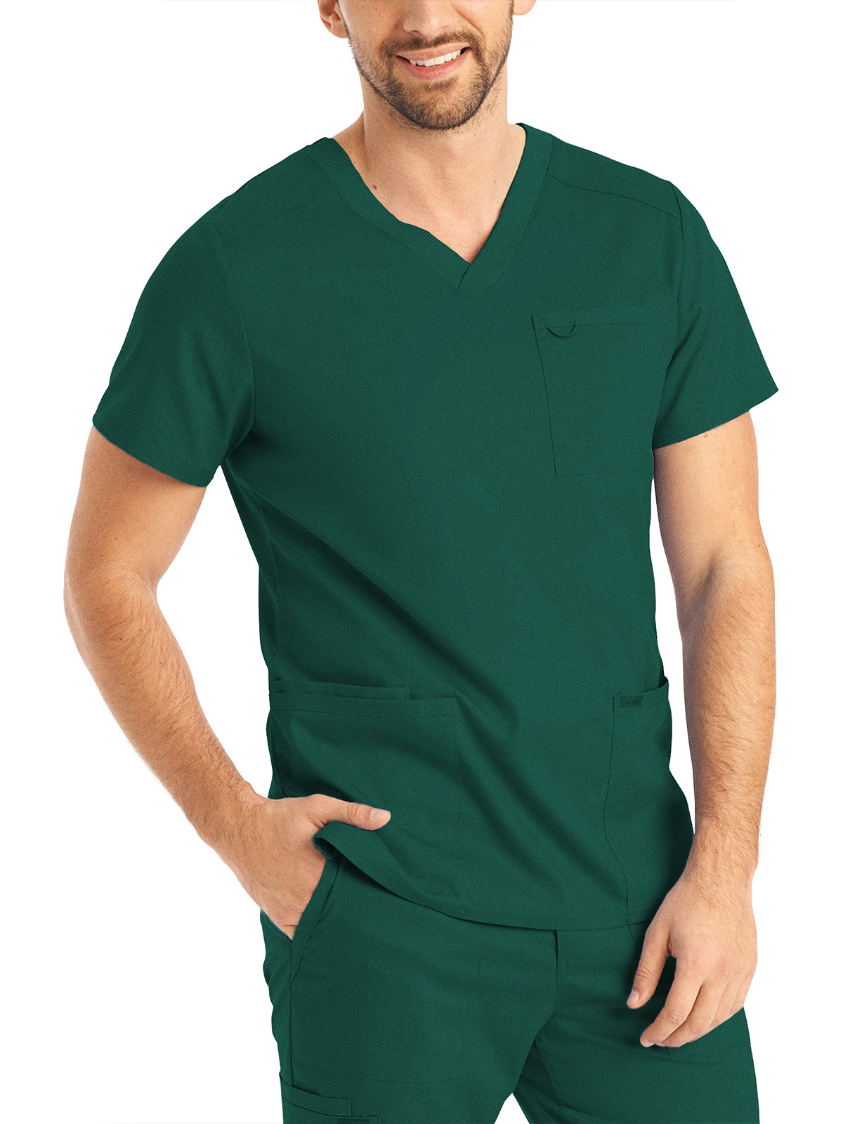 Men's 4-Pocket Back Yoke V-Neck Scrub Top - LT109 - Hunter