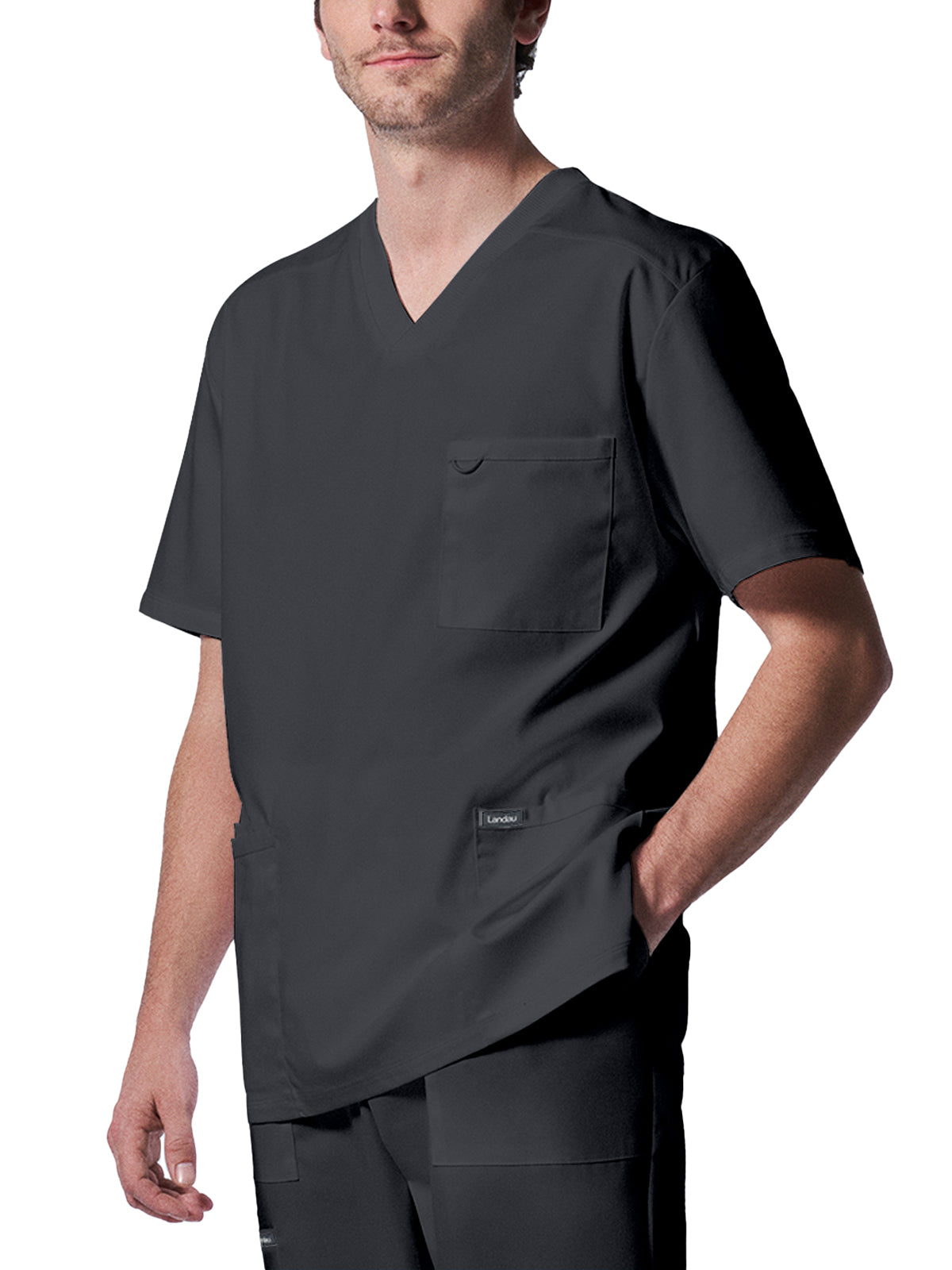 Men's 4-Pocket Back Yoke V-Neck Scrub Top - LT109 - Graphite