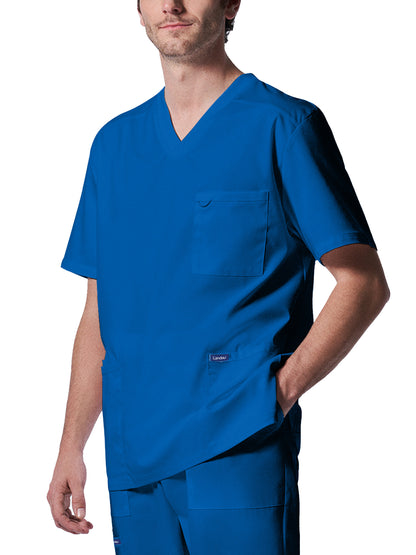 Men's 4-Pocket Back Yoke V-Neck Scrub Top - LT109 - Royal